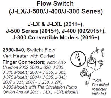 Hot Tub Parts - Sundance Spas Jacuzzi Flow Switch (P/N: 2560-040)